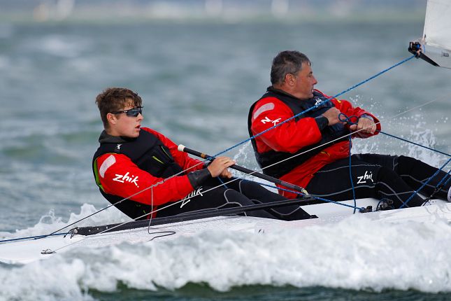 Will and David Heritage   powered up on Freddie Flintoff, Flying 15 – photo Paul Wyeth