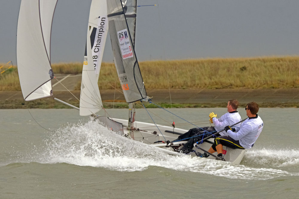 Ben Saxton and Toby Lewis enjoy spectacular racing in today’s breezy conditions – photo Roger Mant
